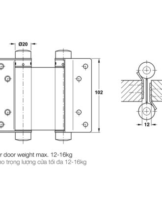 Kích thước Bản lề cửa 2 chiều Hafele 927.97.020