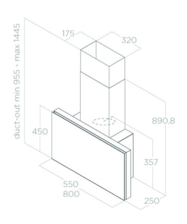 Kích thước máy hút mùi áp tường Elica PLAT WH/F/80 PRF0165712