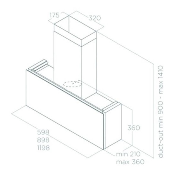 Kích thước máy hút mùi áp tường Elica RULES NAKED/F/120 PRF0163759