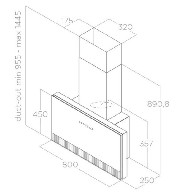 Kích thước máy hút mùi áp tường Elica SUPER PLAT GR/F/80 PRF0165017