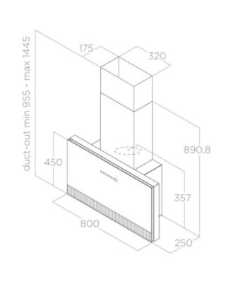 Kích thước máy hút mùi áp tường Elica SUPER PLAT GR/F/80 PRF0165017