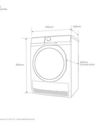 Kích thước máy sấy Electrolux 8kg EDH803Q7WB